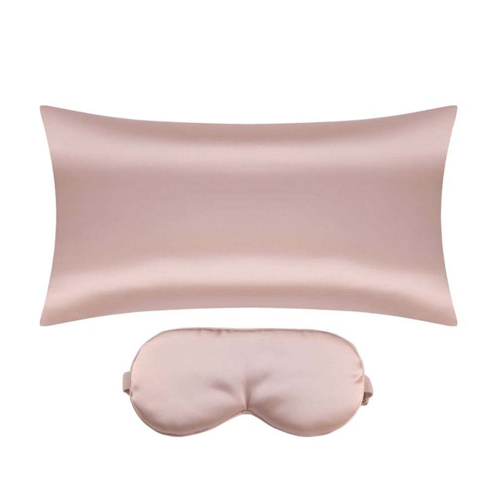 Satin Soft Pillow Case with Sleep Mask, 2Set King (20"x40") Pink